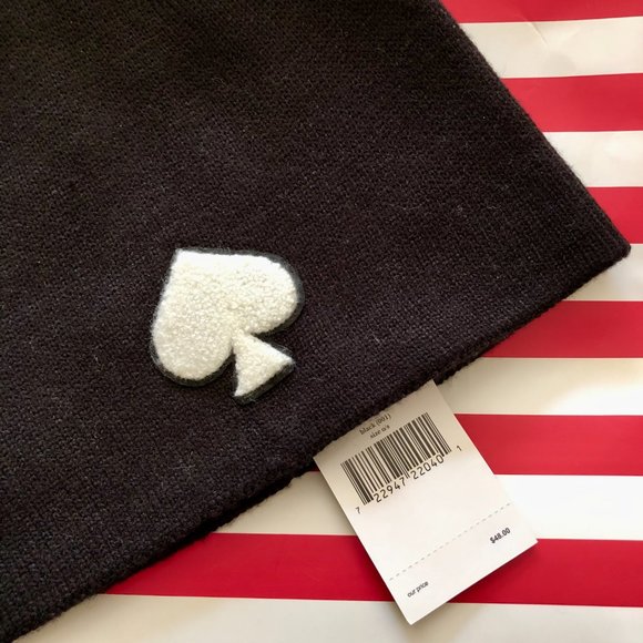 Kate Spade Black NWT Spade Logo Beanie - Picture 2 of 2